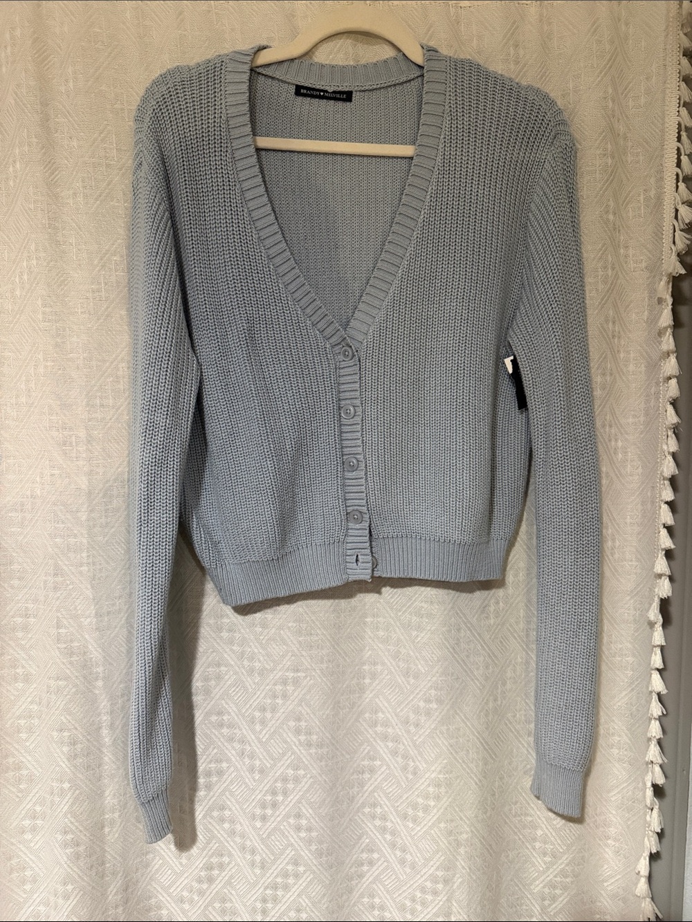 Brandy Melville Pale Blue V-Neck Button-Up Sweater